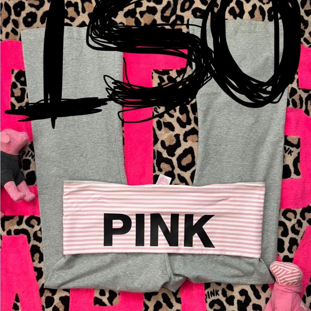 Gray and Pink Striped Leggings